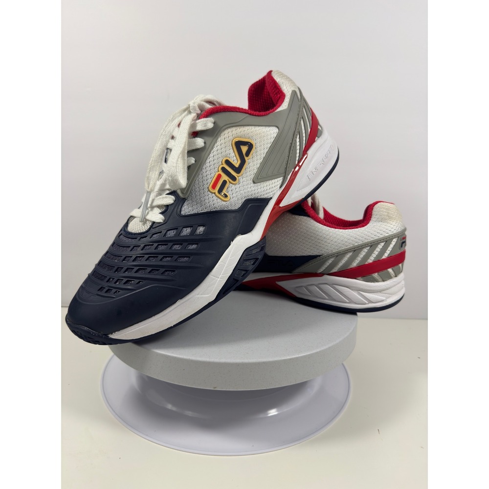Fila Energized Tennis Shoes White Navy Red Lace Up Athletic Men Size 11.5